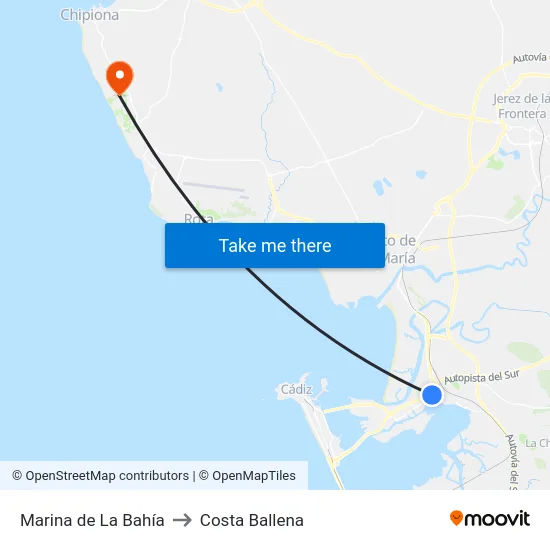 Marina de La Bahía to Costa Ballena map