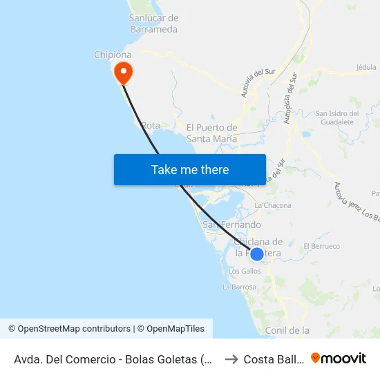 Avda. Del Comercio - Bolas Goletas (Chiclana) to Costa Ballena map