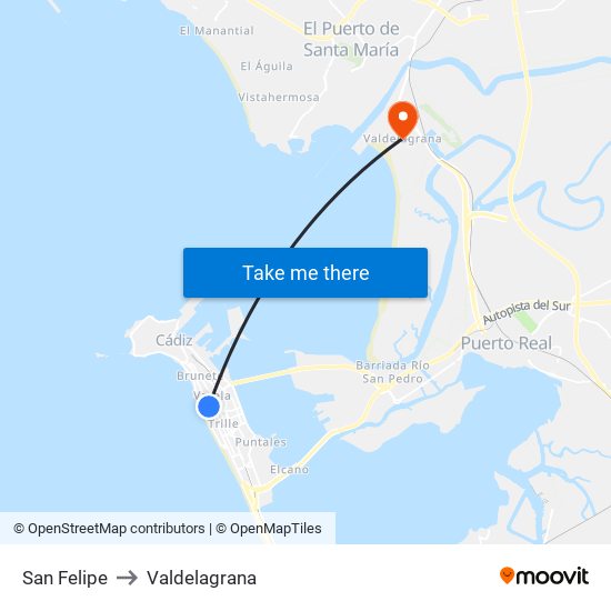 San Felipe to Valdelagrana map