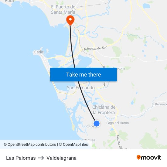 Las Palomas to Valdelagrana map