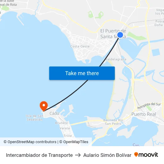 Intercambiador de Transporte to Aulario Simón Bolívar map