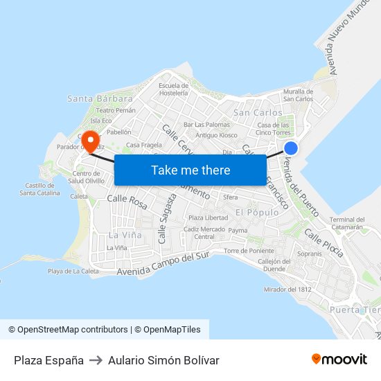 Plaza España to Aulario Simón Bolívar map