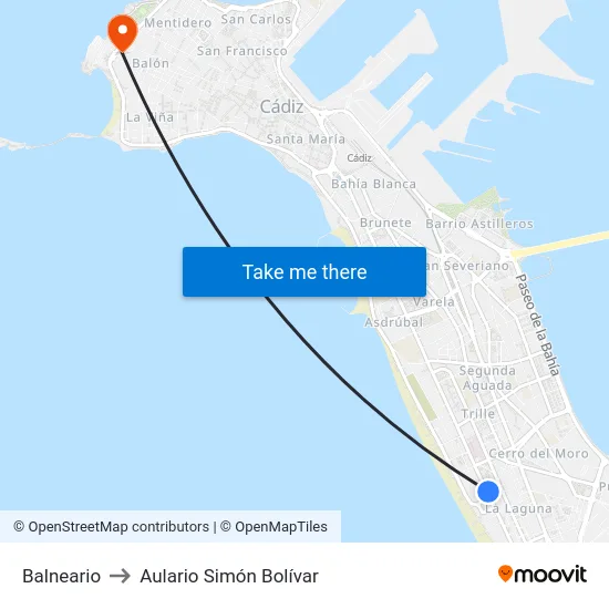 Balneario to Aulario Simón Bolívar map