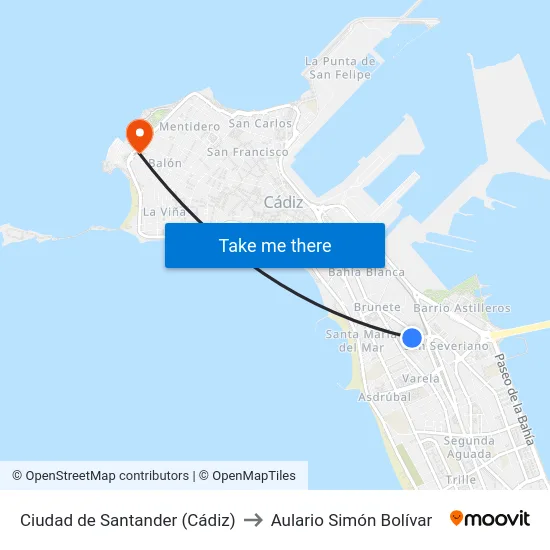 Ciudad de Santander (Cádiz) to Aulario Simón Bolívar map