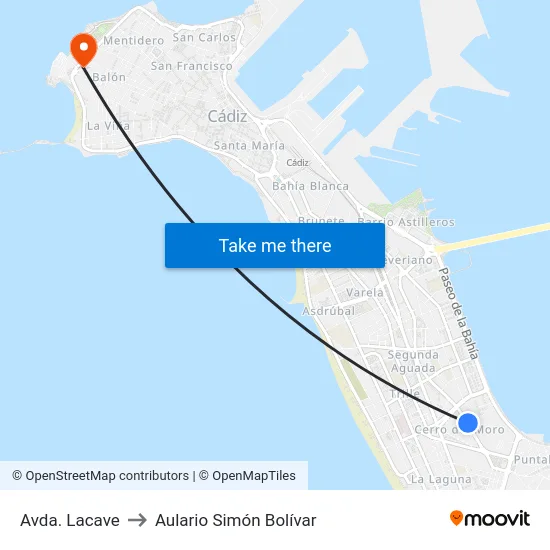 Avda. Lacave to Aulario Simón Bolívar map