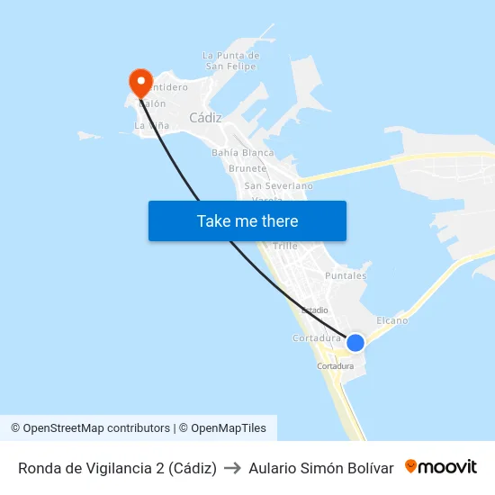 Ronda de Vigilancia 2 (Cádiz) to Aulario Simón Bolívar map