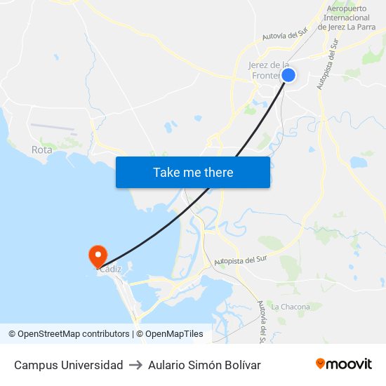 Campus Universidad to Aulario Simón Bolívar map