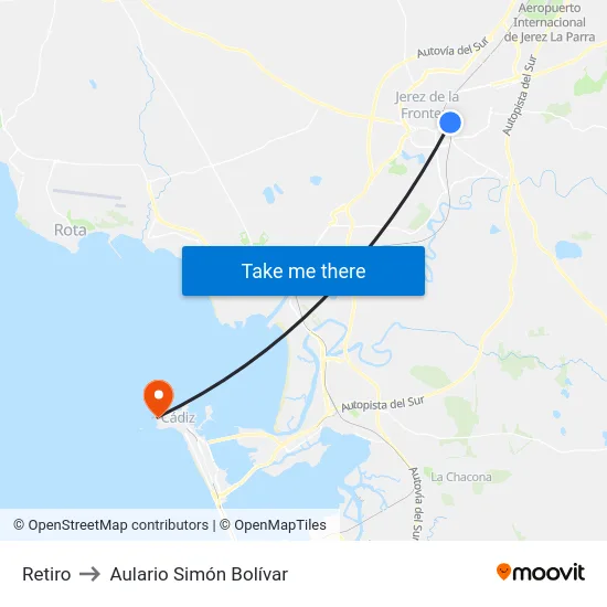 Retiro to Aulario Simón Bolívar map