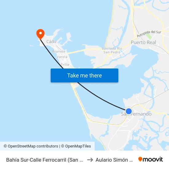 Bahía Sur-Calle Ferrocarril (San Fernando) to Aulario Simón Bolívar map