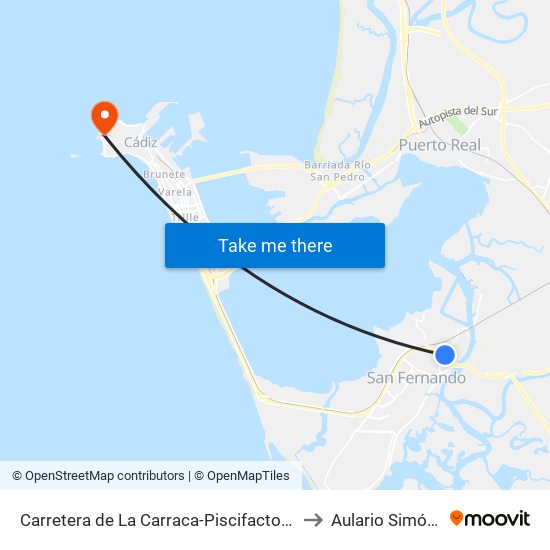 Carretera de La Carraca-Piscifactoría (San Fernando) to Aulario Simón Bolívar map