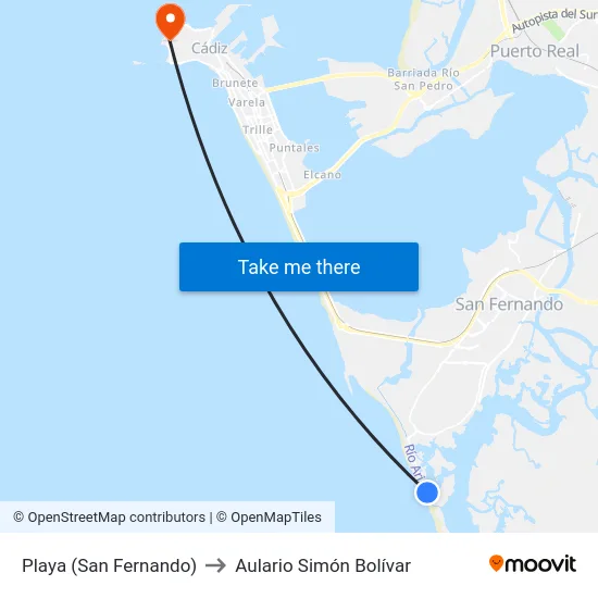 Playa (San Fernando) to Aulario Simón Bolívar map