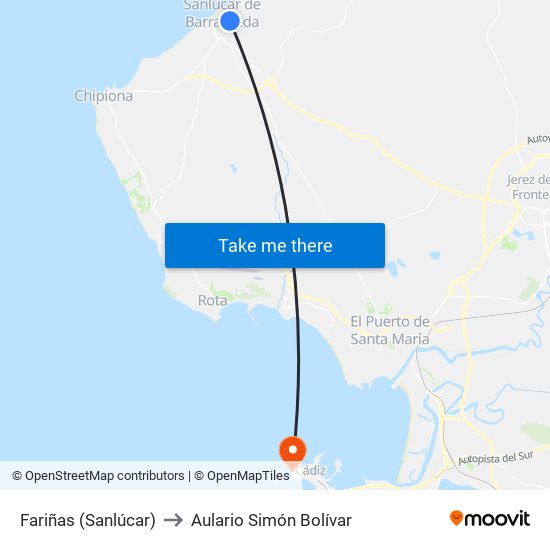 Fariñas (Sanlúcar) to Aulario Simón Bolívar map