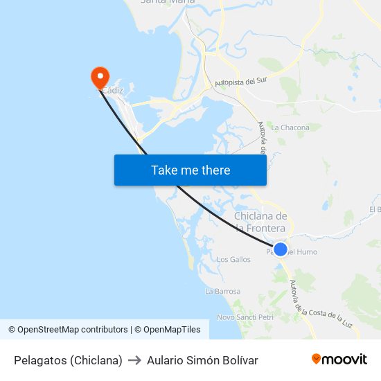Pelagatos (Chiclana) to Aulario Simón Bolívar map