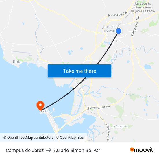 Campus de Jerez to Aulario Simón Bolívar map