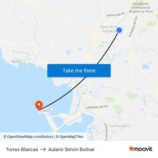 Torres Blancas to Aulario Simón Bolívar map