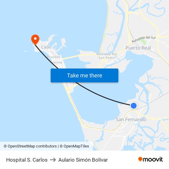 Hospital S. Carlos to Aulario Simón Bolívar map