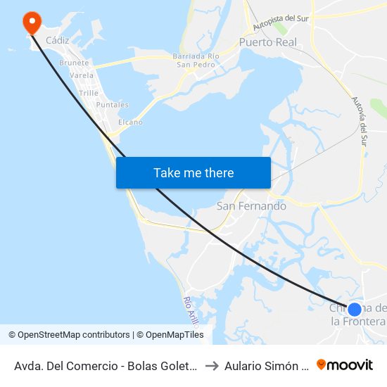 Avda. Del Comercio - Bolas Goletas (Chiclana) to Aulario Simón Bolívar map