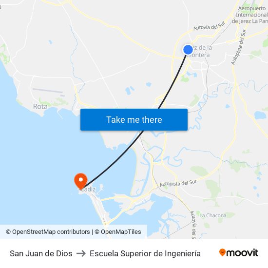 San Juan de Dios to Escuela Superior de Ingeniería map