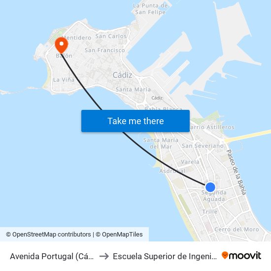 Avenida Portugal (Cádiz) to Escuela Superior de Ingeniería map