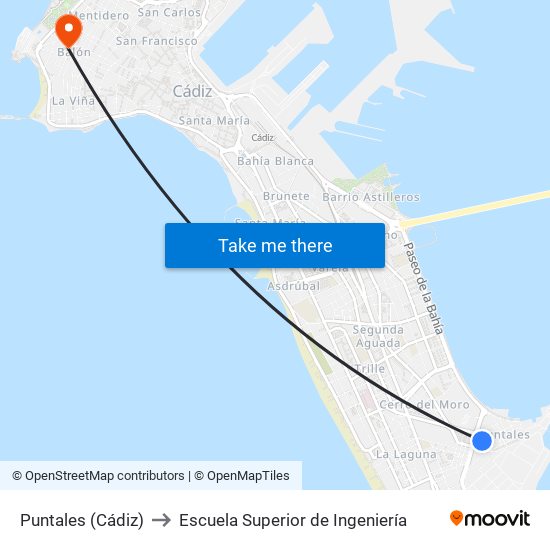 Puntales (Cádiz) to Escuela Superior de Ingeniería map