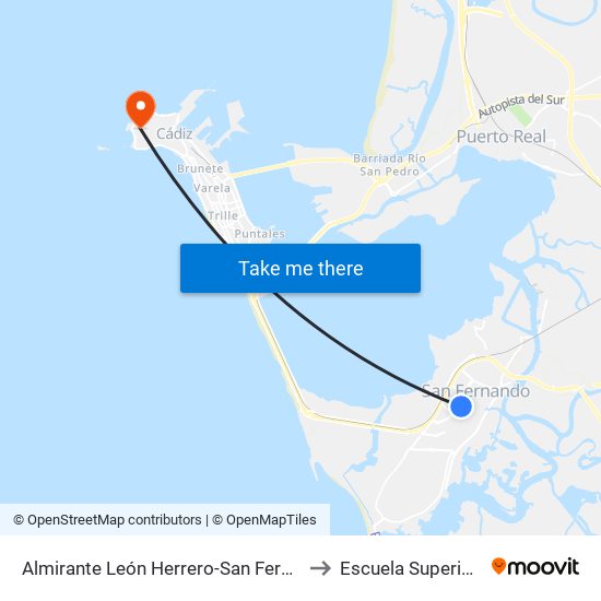 Almirante León Herrero-San Fernando Plaza (San Fernando) to Escuela Superior de Ingeniería map