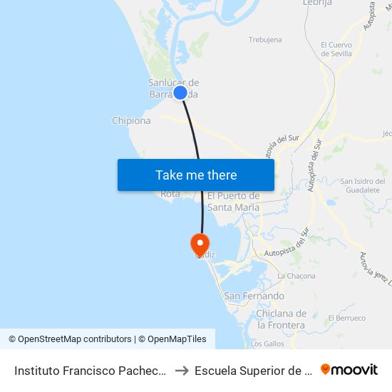 Instituto Francisco Pacheco (Sanlúcar) to Escuela Superior de Ingeniería map