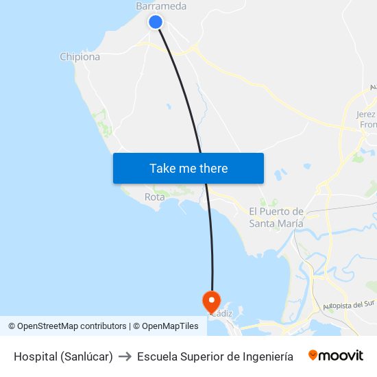Hospital (Sanlúcar) to Escuela Superior de Ingeniería map