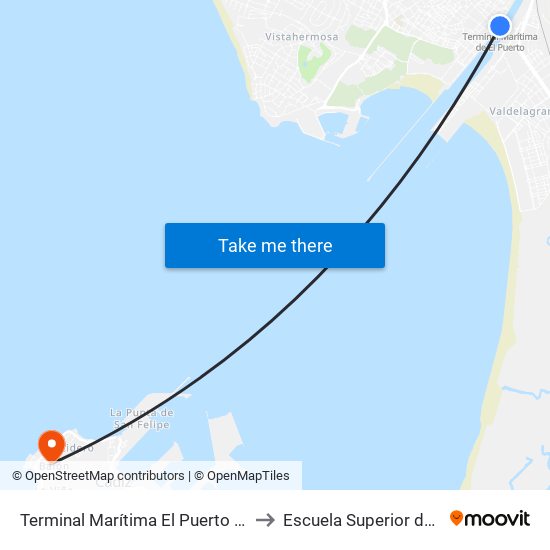 Terminal Marítima El Puerto de Santa María to Escuela Superior de Ingeniería map