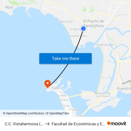 C.C. Vistahermosa (El Puerto) to Facultad de Económicas y Empresariales map