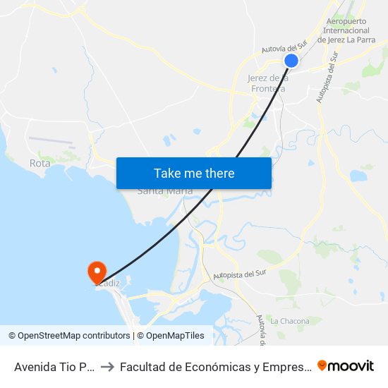 Avenida Tio Pepe to Facultad de Económicas y Empresariales map