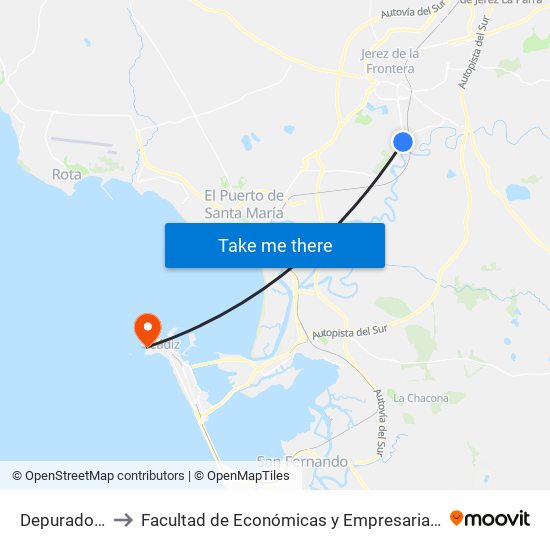 Depuradora to Facultad de Económicas y Empresariales map