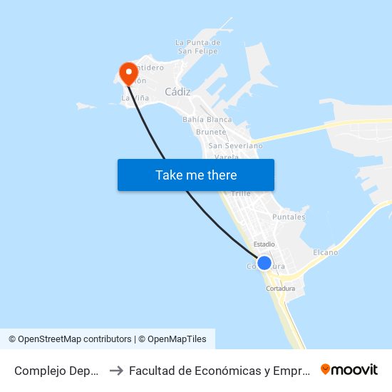 Complejo Deportivo to Facultad de Económicas y Empresariales map