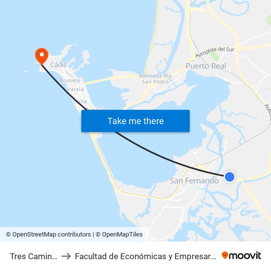 Tres Caminos to Facultad de Económicas y Empresariales map