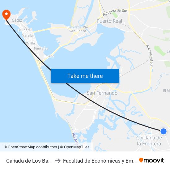 Cañada de Los Barrancos to Facultad de Económicas y Empresariales map