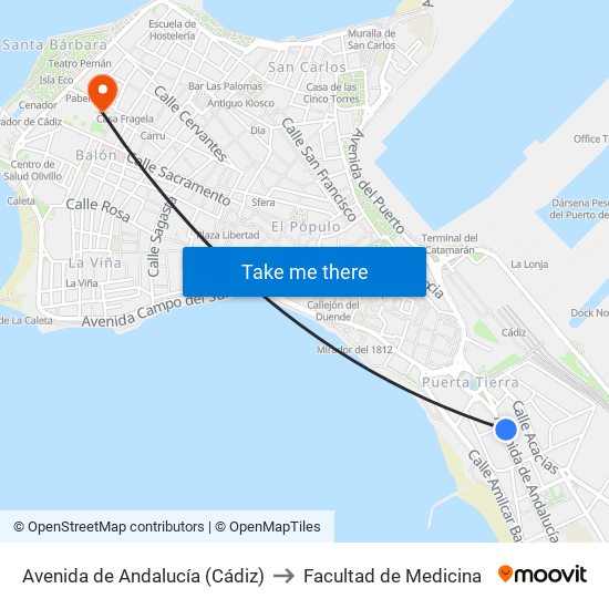 Avenida de Andalucía (Cádiz) to Facultad de Medicina map