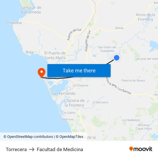 Torrecera to Facultad de Medicina map