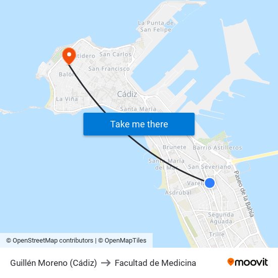 Guillén Moreno (Cádiz) to Facultad de Medicina map