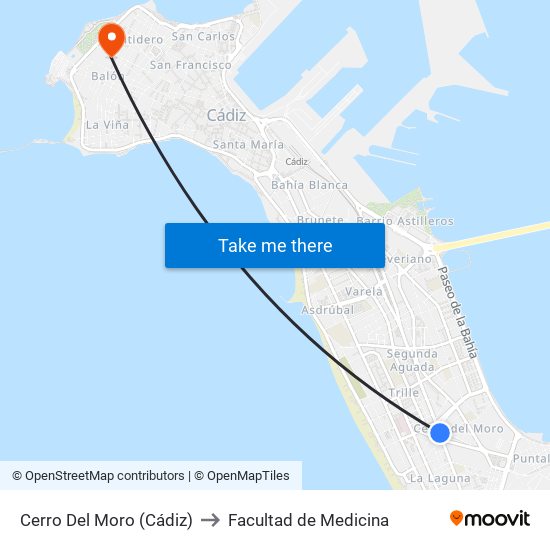 Cerro Del Moro (Cádiz) to Facultad de Medicina map