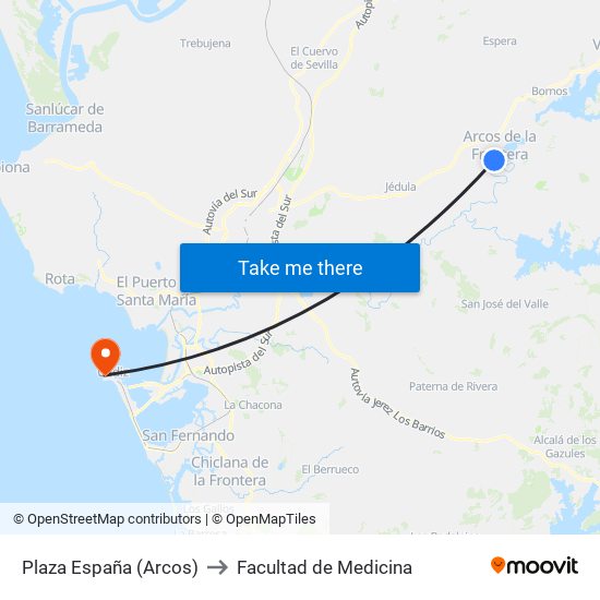 Plaza España (Arcos) to Facultad de Medicina map