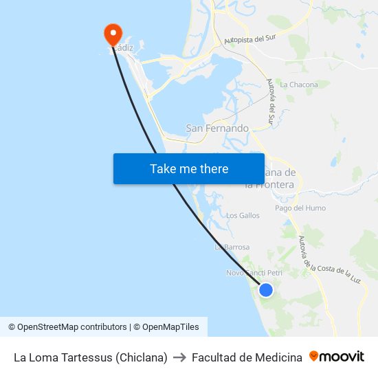 La Loma Tartessus (Chiclana) to Facultad de Medicina map