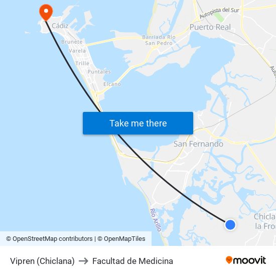 Vipren (Chiclana) to Facultad de Medicina map