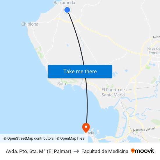 Avda. Pto. Sta. Mª (El Palmar) to Facultad de Medicina map