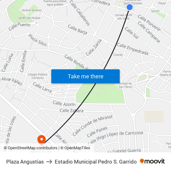 Plaza Angustias to Estadio Municipal Pedro S. Garrido map