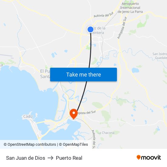 San Juan de Dios to Puerto Real map