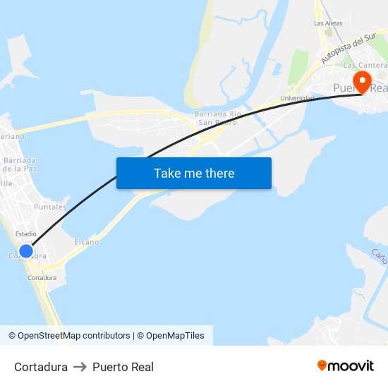 Cortadura to Puerto Real map