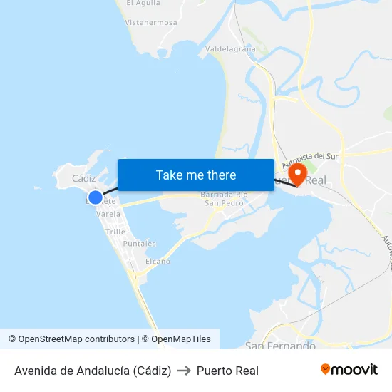 Avenida de Andalucía (Cádiz) to Puerto Real map