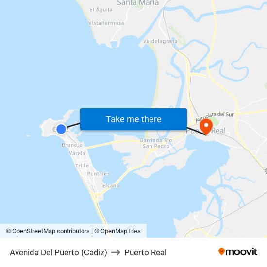 Avenida Del Puerto (Cádiz) to Puerto Real map