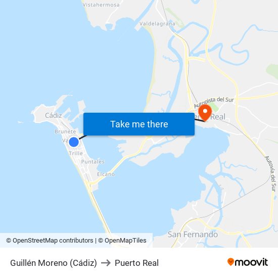 Guillén Moreno (Cádiz) to Puerto Real map