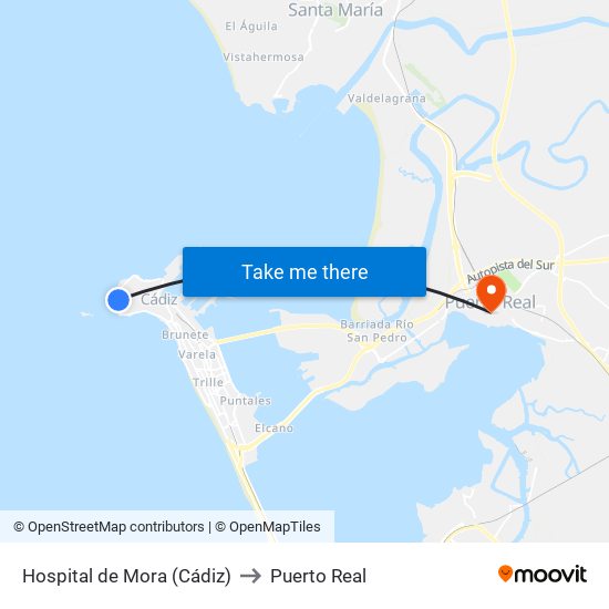 Hospital de Mora (Cádiz) to Puerto Real map