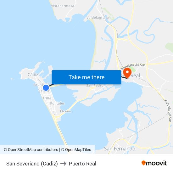 San Severiano (Cádiz) to Puerto Real map
